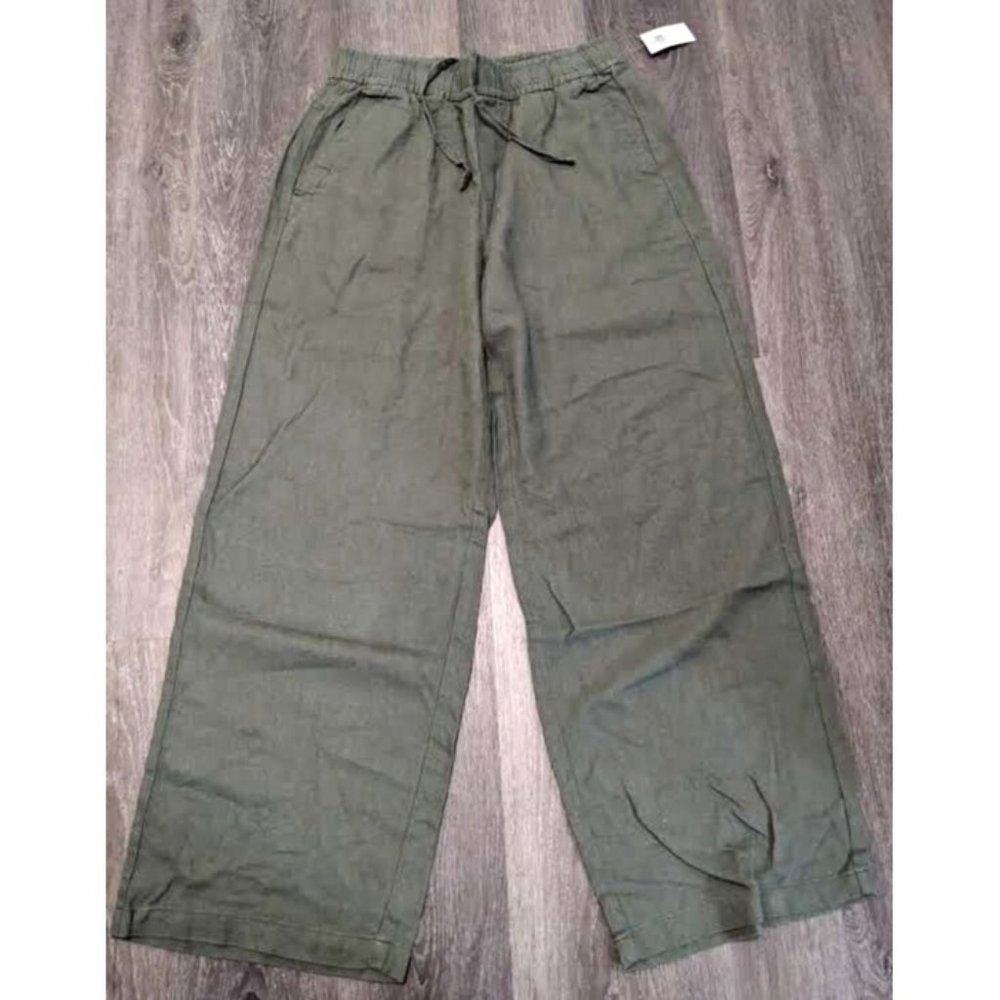 Olive Green NWT Old Navy Womens Linen Pants High Rise Wide Leg Size XS